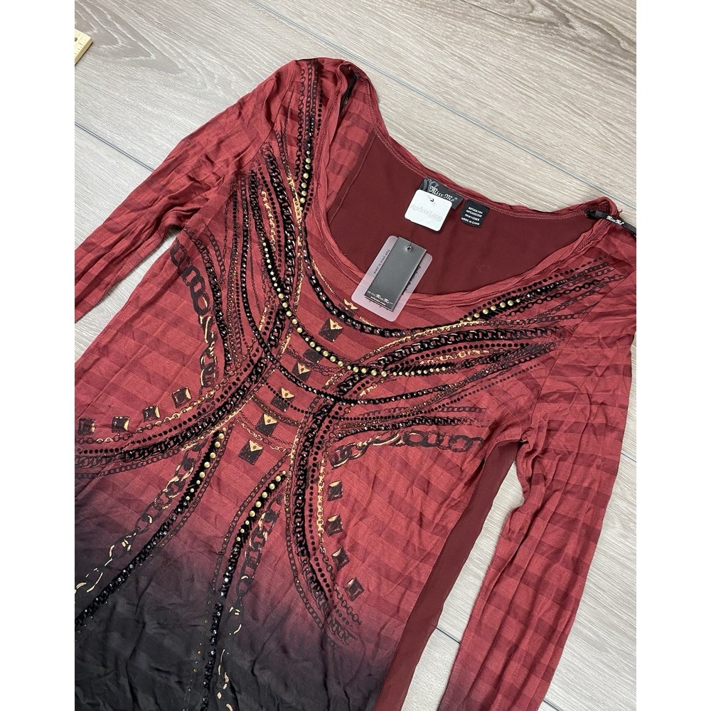 Miss Me Women's Long Sleeve Studded Beaded Design Top Red Size Large New